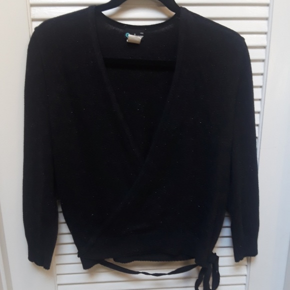 Coolwear Wrap Around Black Sparkle Sweater Large - Picture 2 of 8